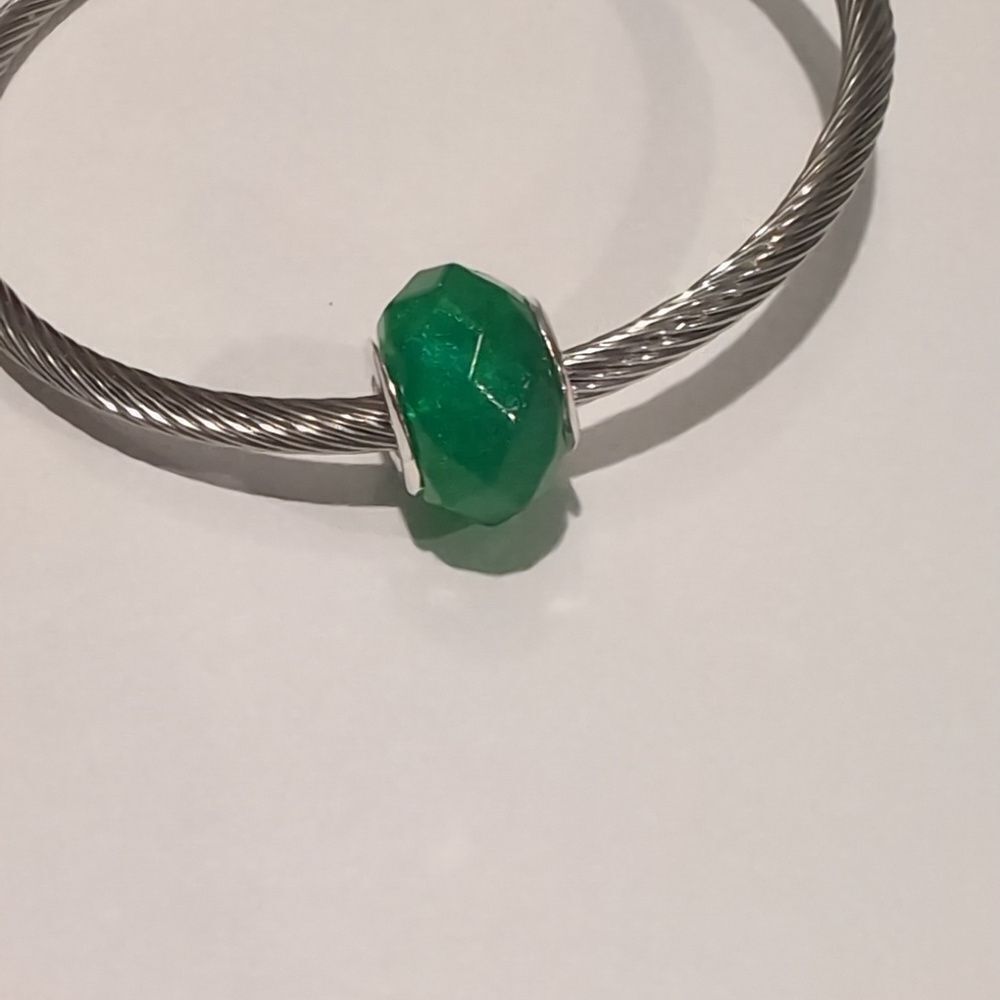 Silver Sparkly Green Faceted Charm for Pandora‎ Style Bracelet